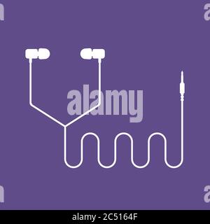 icône de ligne d'écouteurs blanche avec cordon Illustration de Vecteur