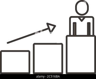 figure homme d'affaires avec barres de statistiques et style flèche vers le haut de ligne icône vecteur illustration conception Illustration de Vecteur