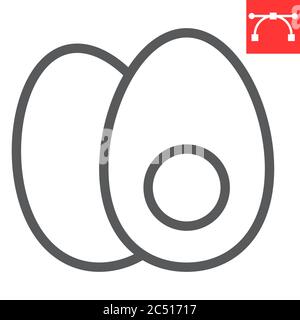 Icône de la ligne d'œuf bouilli, forme physique et régime de céto, graphiques vectoriels de signe d'œuf alimentaire, icône linéaire de trait modifiable, eps 10. Illustration de Vecteur