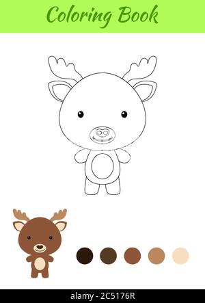 Page de coloriage petit bébé orignal heureux. Livre de coloriage pour enfants. Activité éducative pour les enfants d'âge préscolaire et les tout-petits avec un animal mignon. Illustration de Vecteur