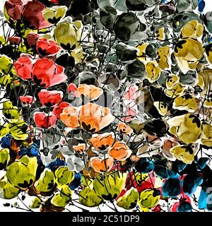 Arrière-plan abstrait floral vintage, tapisserie en toile avec larges touches de couleur pour un design élégant. Banque D'Images