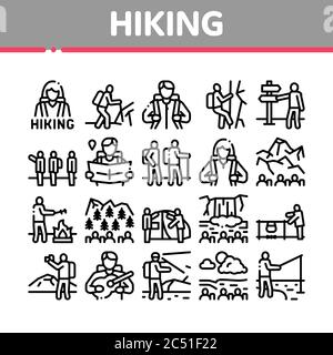 Randonnée Extreme Tourism Collection Icons Set Vector Illustration de Vecteur