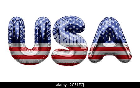 USA étoiles et bandes papier-aluminium mot ballon. Rendu 3D Banque D'Images