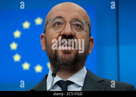 Bruxelles, Belgique. 30 juin 2020. Le président du Conseil de l'UE, Charles Michel, et le président de la Commission européenne, Ursula von der Leyen, assistent à une conférence de presse après un sommet UE-République de Corée. Crédit: ALEXANDROS MICHAILIDIS/Alay Live News Banque D'Images