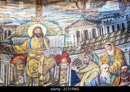 Détail de la mosaïque paléochristienne du 5e siècle AD dans la basilique Santa Pudenziana - Rome, Italie Banque D'Images