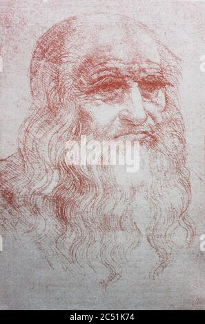 Profil de Leonardo da Vinci dans un livre d'époque Leonard de Vinci, auteur A. Rosenberg, 1898, Leipzig Banque D'Images