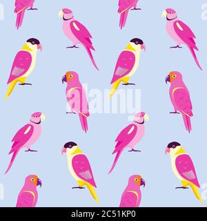 Motif sans couture et perroquets colorés. Arrière-plan répété avec des oiseaux tropicaux. Illustration de Vecteur