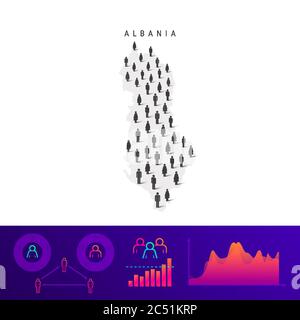 Carte des peuples d'Albanie. Silhouette vectorielle détaillée. Une foule mixte d'icônes hommes et femmes. Éléments graphiques de la population. Illustration vectorielle isolée sur W Illustration de Vecteur