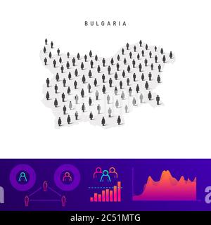 Carte du peuple bulgare. Silhouette vectorielle détaillée. Une foule mixte d'icônes hommes et femmes. Éléments graphiques de la population. Illustration vectorielle isolée sur Illustration de Vecteur