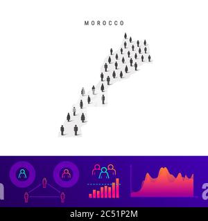 Carte du Maroc. Silhouette vectorielle détaillée. Une foule mixte d'icônes hommes et femmes. Éléments graphiques de la population. Illustration vectorielle isolée sur W Illustration de Vecteur