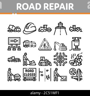 Les icônes de réparation et de construction de routes définissent le vecteur Illustration de Vecteur