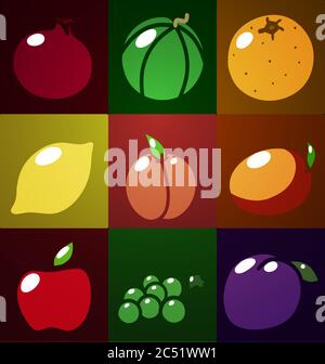 Ensemble de simples icônes de fruits de dessin animé Illustration de Vecteur
