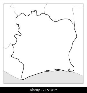 Carte de Côte d'Ivoire noir épais contour mis en évidence avec les pays voisins. Illustration de Vecteur