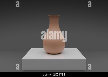 illustration 3d d'un vase en argile marron sur une table blanche. Modèle d'un vase à fleurs classique Banque D'Images