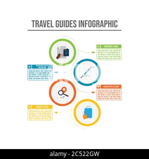 Infographie sur les guides de voyage avec modèle vectoriel d'éléments d'icônes et d'étapes Illustration de Vecteur