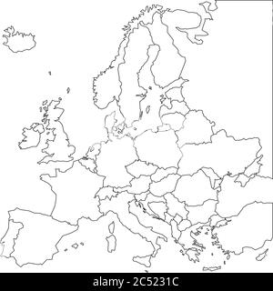 Carte de contour de l'Europe vierge. Carte filaire simplifiée des bordures à lignes noires. Illustration vectorielle. Illustration de Vecteur