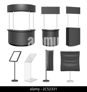 Kit de maquette pour stand d'exposition noir, illustration à isolation vectorielle Illustration de Vecteur