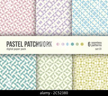 Lot de 6 motifs abstraits sans couture. Arrière-plans géométriques abstraits. Illustration vectorielle. Textures patchwork pastel. Illustration de Vecteur