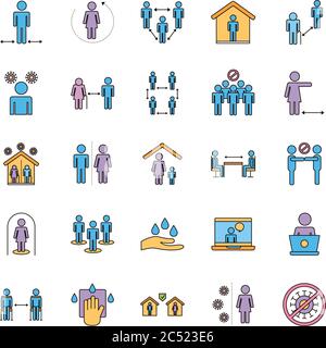 ensemble de distance social set icônes dessin vectoriel d'illustration Illustration de Vecteur