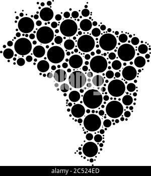 Brasil carte mosaïque de cercles dans différentes tailles. Carte vectorielle en pointillés noirs sur fond blanc. Illustration de Vecteur
