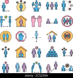 ensemble de distance social set icônes dessin vectoriel d'illustration Illustration de Vecteur