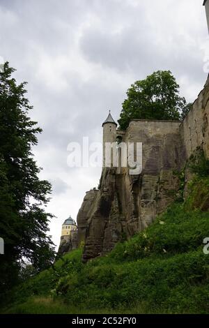 Détail de la forteresse Königstein le 'Saxon Bastille', une forteresse au sommet d'une colline près de Dresde, en Suisse saxonne, en Allemagne, est l'un des plus grands au sommet d'une colline Banque D'Images