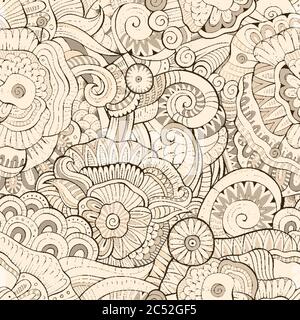 Motif abstrait vectoriel dessiné à la main nature fleuri sans couture Illustration de Vecteur