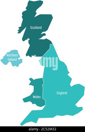 Royaume-Uni, Royaume-Uni, de Grande-Bretagne et d'Irlande du Nord. Divisé en quatre pays : l'Angleterre, le pays de Galles, l'Écosse et le ni. Illustration simple à vecteur plat. Illustration de Vecteur