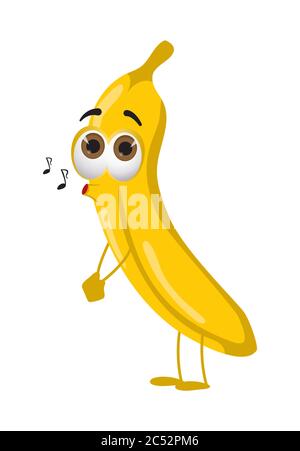 Drôle de chant Banana avec les yeux. Dessin animé drôle de fruits personnages illustration vectorielle plate Illustration de Vecteur