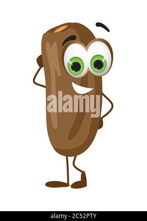 Drôle de fruit de Date avec les yeux. Dessin animé drôle de fruits personnages illustration vectorielle plate Illustration de Vecteur