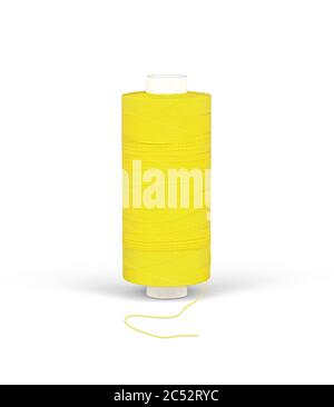 Bobine de fil jaune isolée sur fond blanc - rendu 3d Banque D'Images