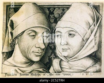 Israël van Meckenem - autoportrait avec sa femme (vers 1490) - couleur. Banque D'Images