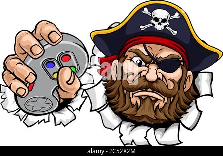 Pirate Gamer manette de jeu vidéo Cartoon de mascotte Illustration de Vecteur