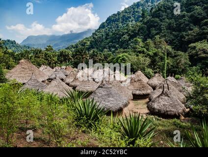 Vue sur les huttes de la Sierra Nevada de Santa Marta, Colombie, Amérique du Sud Banque D'Images