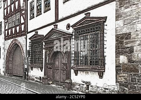 La Maison zum Gueldenen Kroenbacken est une ancienne propriété commerciale située à Michaelisstrasse 10 dans la vieille ville d'Erfurt, capitale de la Thuringe, Allemagne, Europe Banque D'Images