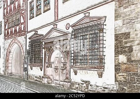 La Maison zum Gueldenen Kroenbacken est une ancienne propriété commerciale située à Michaelisstrasse 10 dans la vieille ville d'Erfurt, capitale de la Thuringe, Allemagne, Europe Banque D'Images