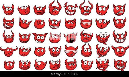 Ensemble de visages de diable drôle. Illustration vectorielle. Illustration de Vecteur