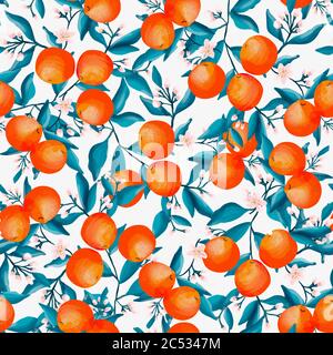 peinture à dessin à la main orange texturé sans couture motif de répétition, cuisine et maison décoration tissu imprimé motif. été, printemps imprimé, fruit pat Banque D'Images