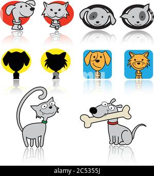 Ensemble d'icônes de chats et de chiens. Illustration vectorielle. Illustration de Vecteur