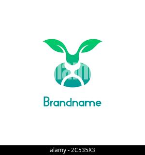 Modèle de logo Creative Rabbit, concept de conception de feuilles, isolé sur fond blanc. Illustration de Vecteur