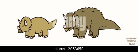 Triceratops dinosaure sexe neutre bébé illustration clipart. Simple, fantaisie, minimum, couleur terre 2 tons. Décoration de chambre pour enfants à motif imprimé ou dessin animé Illustration de Vecteur