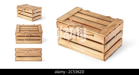 Caisse en bois sur fond blanc isolée Banque D'Images