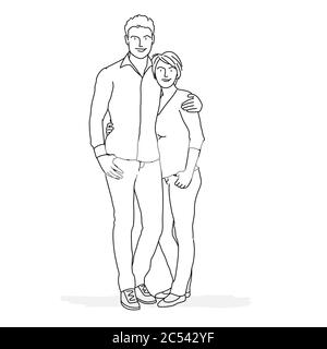 Dessin au trait de l'illustration vectorielle du couple heureux se embrassant. Illustration de Vecteur