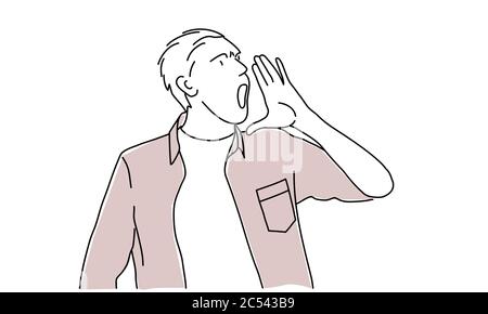 Dessin à la main d'un homme qui crie profil. Illustration de Vecteur