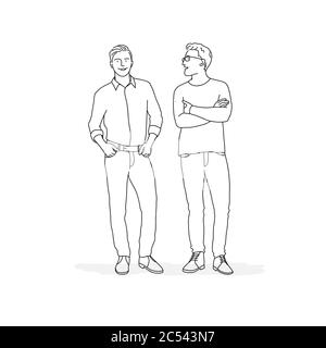 Deux personnes se tenant côte à côte. Illustration vectorielle de dessin de ligne. Illustration de Vecteur