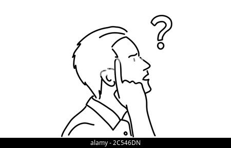 Dessin au trait d'un jeune homme d'affaires avec un point d'interrogation. Profil. Illustration vectorielle. Illustration de Vecteur