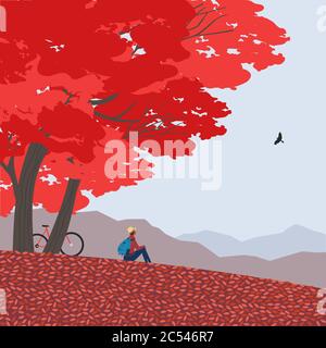 Automne montagnes paysage plat couleur vecteur Illustration de Vecteur