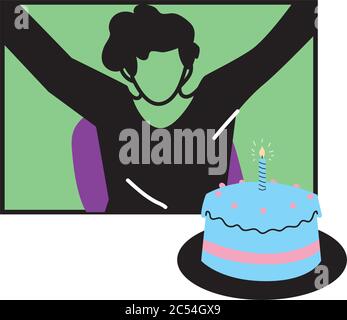 Homme A L Ecran Avec Motif Gateau Joyeux Anniversaire Et Theme De Chat Video Illustration Vectorielle Image Vectorielle Stock Alamy