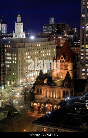 Vue nocturne de l'église Trinity à Copley Square à Back Bay.Boston.Massachusetts.USA Banque D'Images