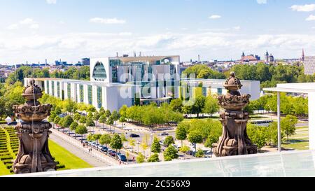 Vue du Reichstag, Chancellerie fédérale, perspectives, prévoyance, Bundestag, district du gouvernement, Berlin, Allemagne Banque D'Images